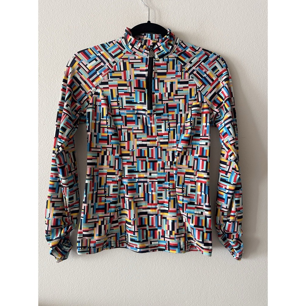 Tzu Tzu Golf 1/4 Zip Top Long Sleeve Colorful Size XS Geometric UPF Athletic